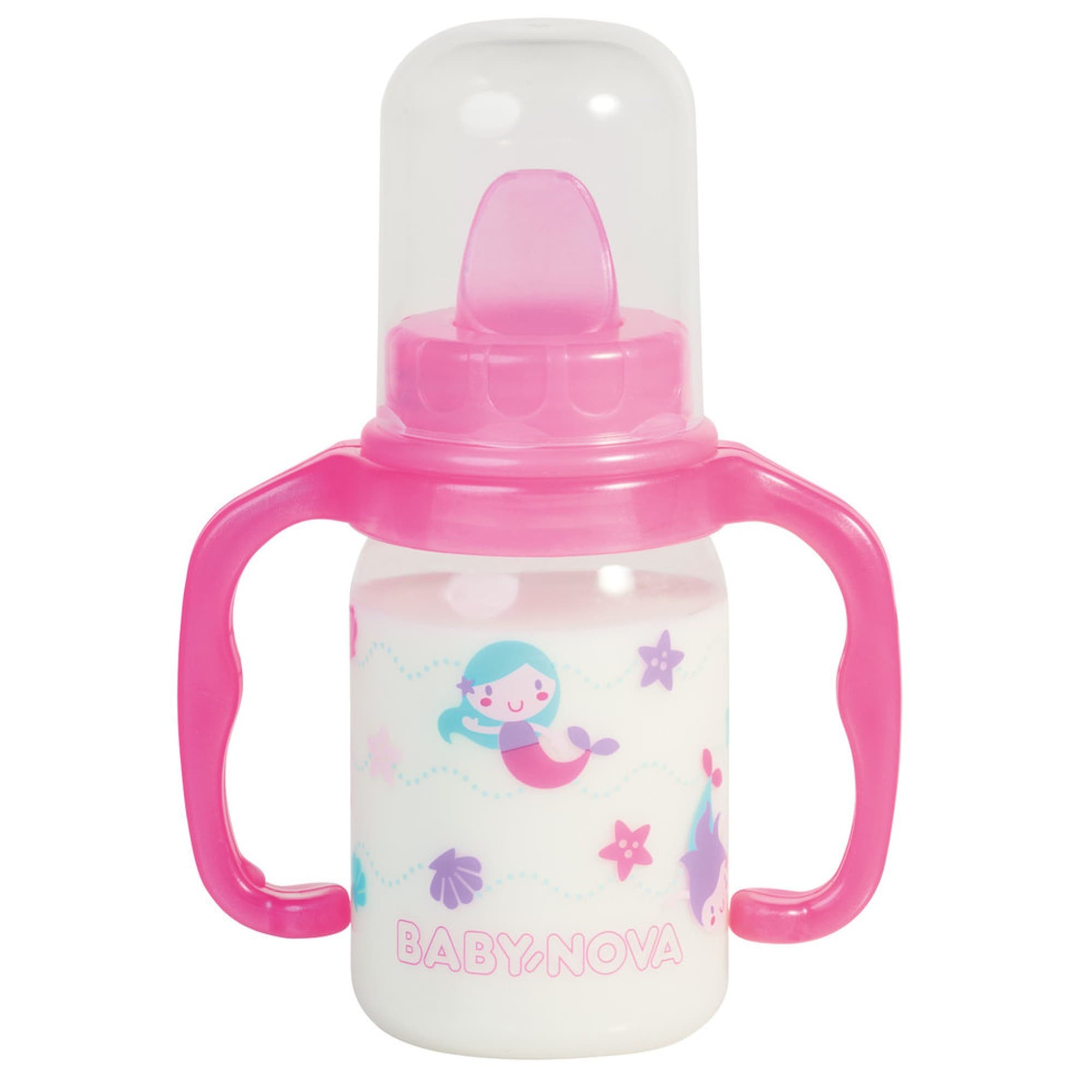 Baby Nova - პლასტმასის ბოთლი პოლიპრ სახელურით 125მლ ლურჯი (კოდი: 46003)