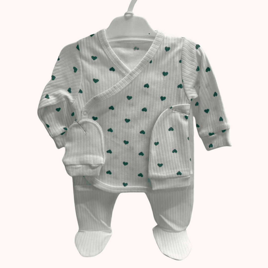 100% ბამბა - მწვანე გულები (5 ნაჭრიანი სეტი)