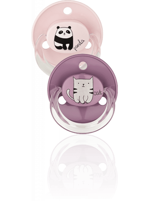 Baby Nova - სილიკონის მრგვალთავიანი მატყუარა სასტერილიზაციო ყუთით, მრგვალთავიანი, 0-24 თვე, 2ც იასამნსიფერი (კოდი: 26366)