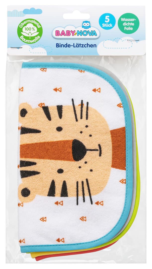 Baby Nova - ფერადი და მხიარული ბამბის წინსაფრების ნაკრები (5 ცალი)