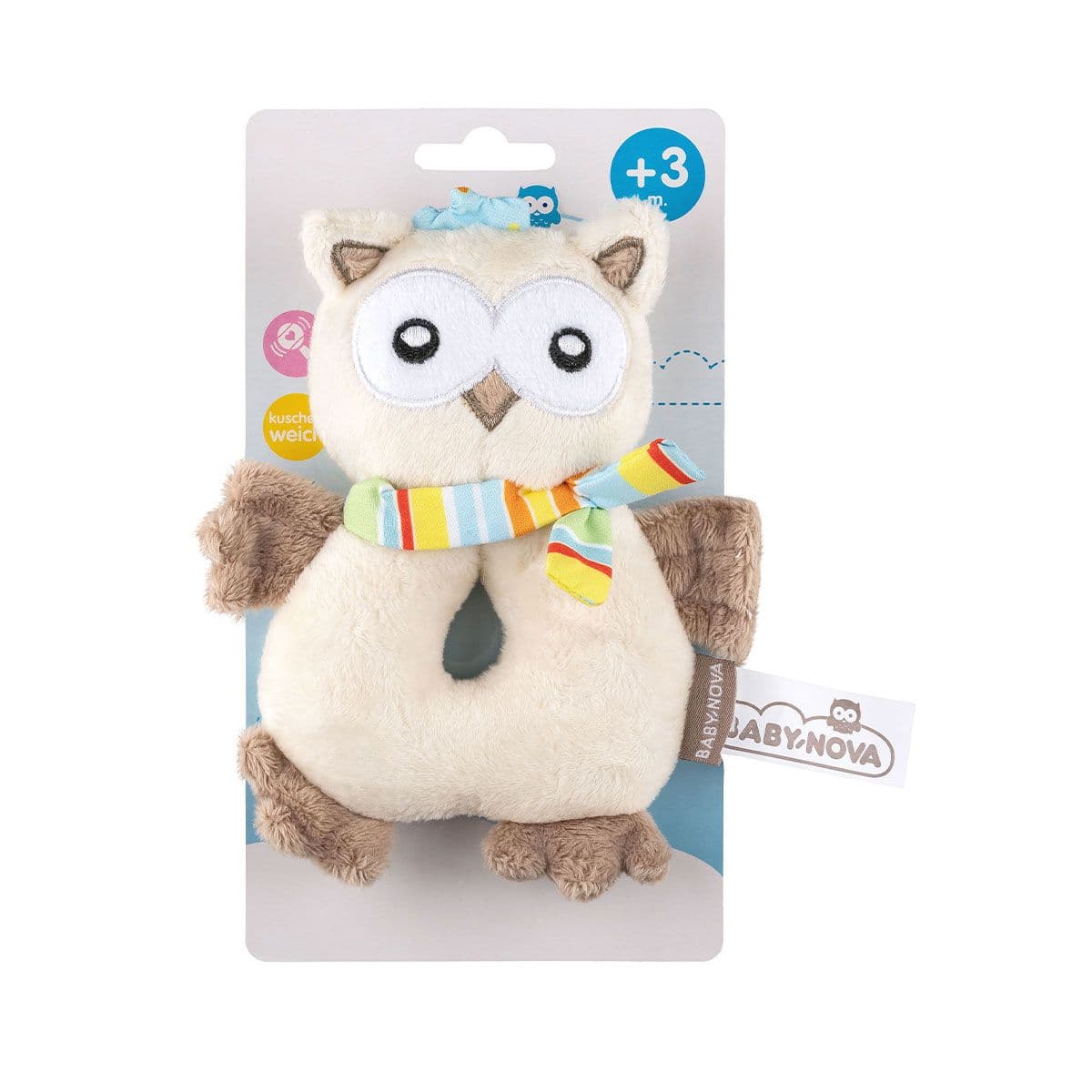 Baby Nova - რბილი სათამაშო საჩხაკუნო ბუ - 3 თვიდან