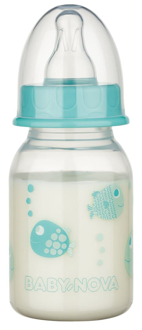 Baby Nova - ბოთლი სილიკონის მრგვალთავიანი საწოვარით 0-24 თვე- 120 მლ