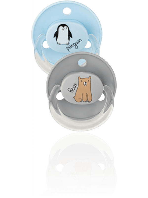 Baby Nova - სილიკონის მრგვალთავიანი მატყუარა სასტერილიზაციო ყუთით, მრგვალთავიანი, 0-24 თვე, 2ც ცისფერი (კოდი: 26366)