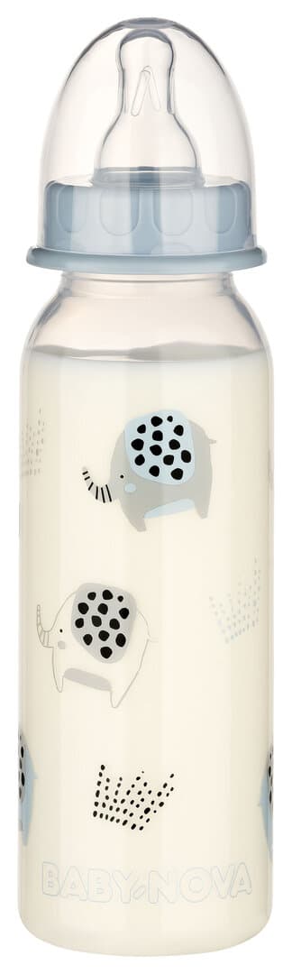 Baby Nova - ბოთლი სილიკონის მრგვალთავიანი საწოვარით 0-24 თვე - 240 მლ