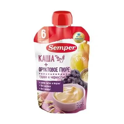 სემპერი - ხილფაფა პაუჩი მსხალი და შავი ქლიავი /6თვ+/ 120გრ 1347