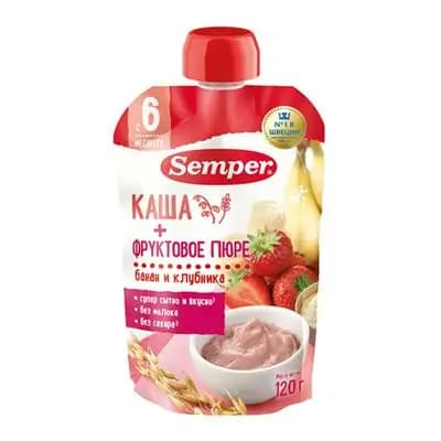 სემპერი - ხილფაფა პაუჩი ბანანი-მარწყვის /6თვ+/ 120გრ 1330