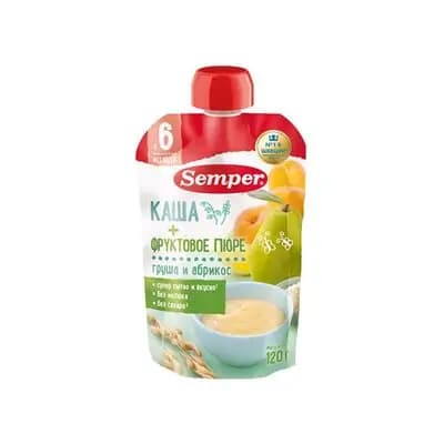 სემპერი - ხილფაფა პაუჩი მსხალი-გარგარის /6თვ+/ 120გრ 0548/1277