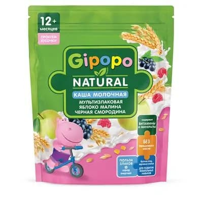 ჰიპოპო - რძიანი ფაფა მრავალმარცვლეული ბანანით და მარწყვით 200გრ