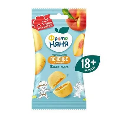 ფრუტო ნანი - მრავალმარცვლოვანი ორცხობილა ვაშლისა და ატმის შიგთავსით, 50 გრ