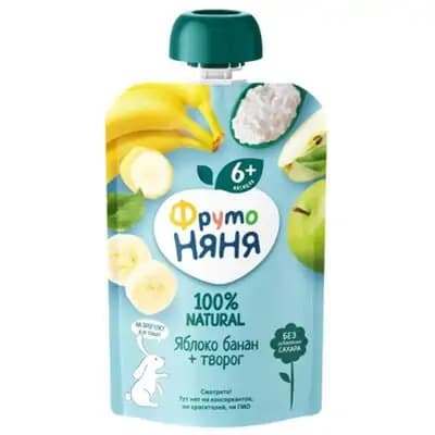 ფრუტო ნანი - ვაშლისა და ბანანის პაუჩი ხაჭოთი, 90 გ