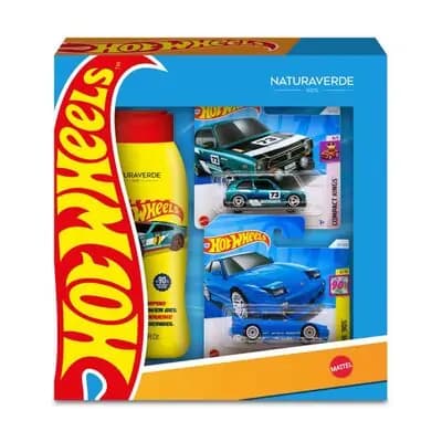 ნატურავერდე-ნაკრები HOT WHEELS შამპუნი/შხაპის გელი 250მლ + 2 სათამაშო მანქანა