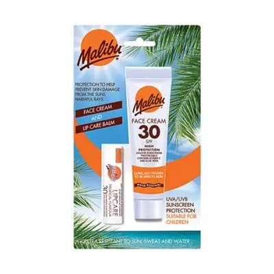 მალიბუ-სახის ლოსიონი SPF30 + ტუჩის ბალზამი