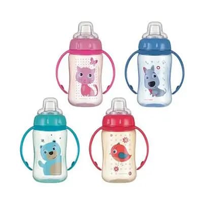 კანპოლ ბეიბის სასწავლო ჭიქა სილიკონის ტუჩით ,,კატა" ვარდისფერი