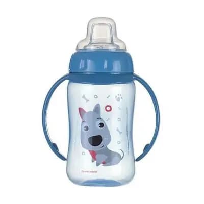 კანპოლ ბეიბის სასწავლო ჭიქა სილიკონის ტუჩით ,,ძაღლ" ლურჯი