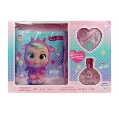 ეარ-ვალ ნაკრები CRY BABIES სურნელოვანი წყალი 50მლ, თვალის ჩრდილი, ჩანთა.