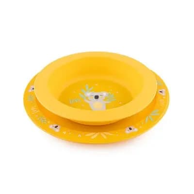 კანპოლ ბეიბის ჭურჭლის ნაკრები (ჯამი + თეფში) "ეგზოტიკური ცხოველები", ყვითელი