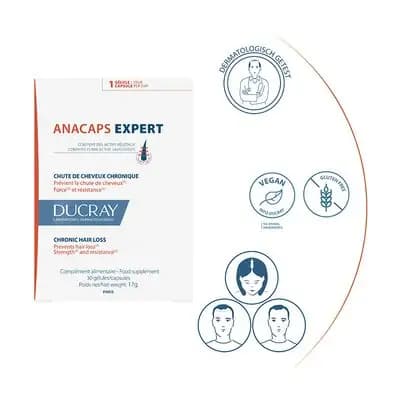 დუკრე-ანაკაფს ექსპერტი ქრონიკული თმის ცვენის საწინააღმდეგო აბები 30 კაფსულა