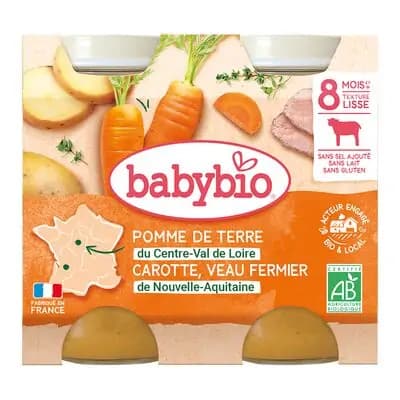 ბეიბიბიო - ლანჩ მენიუ ხბოს ხორცი სოკოთი „Pot-au-feu“, 8 თვ, 200 გ x 2 ც