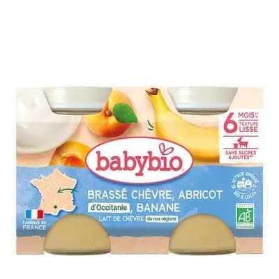 ბეიბიბიო - ფრანგული იოგურტი თხის რძით, გარგარით და ბანანით, 6 თვ, 130 გ x 2 ც