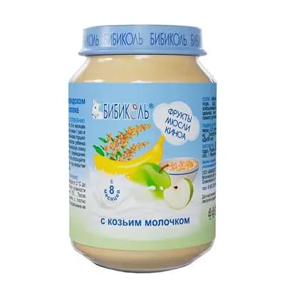 ნენი-პიურე კინოს მარცვლით და ხილის მიუსლით ნენის თხის რძეზე 190 გრ 8 თვიდან