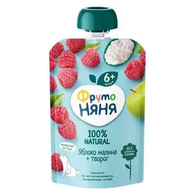 ფრუტო- პაუჩი ვაშლი და ჟოლოს პიურე ხაჭოთი 90გრ