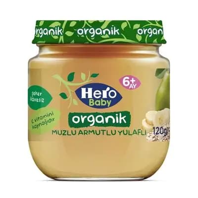 ჰერო - ორგანული ბანანის, მსხლის და შვრიის ხილფაფა120გრ