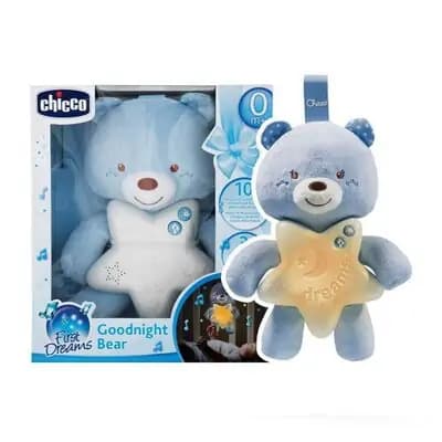 ჩიკო-Chicco-სათამაშო მუსიკალური "BEAR"(დათუნია) საწოლთან დასკიდი 0+ ცისფერი