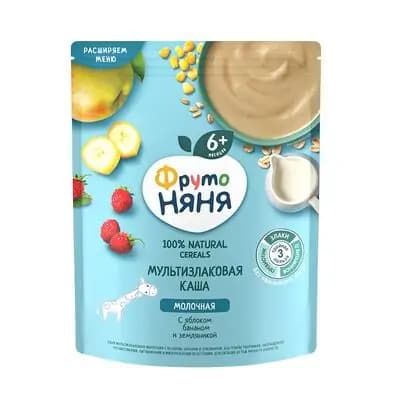 ფრუტო-რძიანი ფაფა მრავალმაცვლოვანი, ვაშლით, ბანანით და ტყის მარწყვით200გ 6+