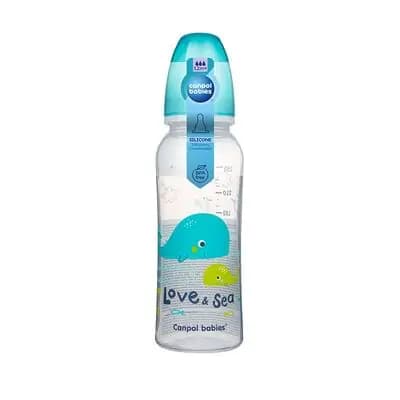 კანპოლ ბეიბის ბოთლი პლასტმასის 250მლ. BPA 0%, ფირუზისფერი.