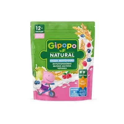 ჰიპოპო - რძიანი ფაფა მრავალმარცვლეული ვაშლით, ჟოლოთი და მოცვით 200გრ