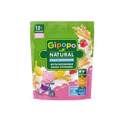 ჰიპოპო - რძიანი ფაფა მრავალმარცვლეული ბანანით და მარწყვით 200გრ