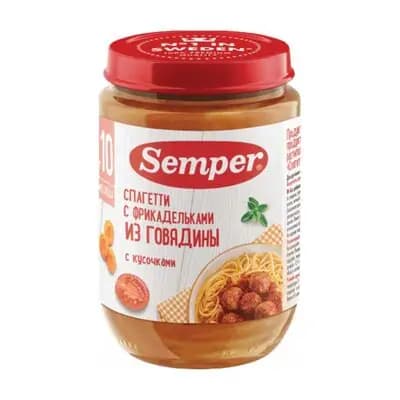 სემპერი - სპაგეტი ძროხის ხორცის გუფთით /10თვ+/ 190გრ 7914