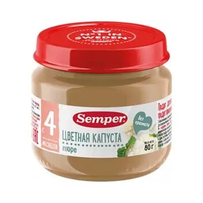 სემპერი - პიურე ყვავილოვანი კომბოსტო/4თვ+/ 80გრ 6496