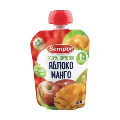 სემპერი - ხილფაფა პაუჩი ვაშლ-მანგო /6თვ+/ 90გრ 1367/1246