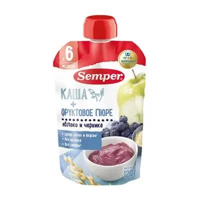 სემპერი - ხილფაფა პაუჩი ვაშლი-მოცვი 120გრ 1323