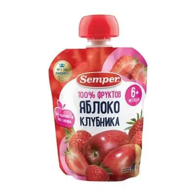 სემპერი - ხილფაფა პაუჩი ვაშლი-მარწყვი /6თვ+/ 90გრ 1442/1239