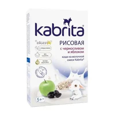 კაბრიტა ბრინჯის ფაფა შავი ქლიავისა და ვაშლის, თხის რძით 5 თვიდან, 180 გ