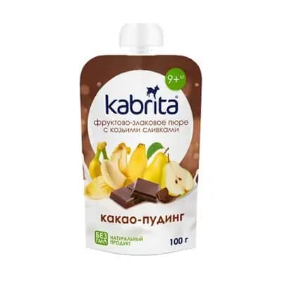 კაბრიტა ხილის დესერტი თხის რძის კრემით „კაკაოს პუდინგი“ 9 თვიდან, 100 გ