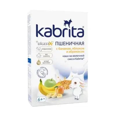 კაბრიტა ხორბლის ფაფა ბანანის, გარგარის და ვაშლის, თხის რძით 6 თვიდან, 180 გ