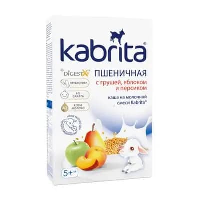 კაბრიტა ხორბლის ფაფა მსხლის, ვაშლისა და ატმის, თხის რძით 5 თვიდან, 180 გ