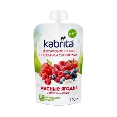 კაბრიტა ხილის პიურე თხის რძის კრემით "ველური კენკრა ვაშლის პიურეთი" 6 თვიდან , 1