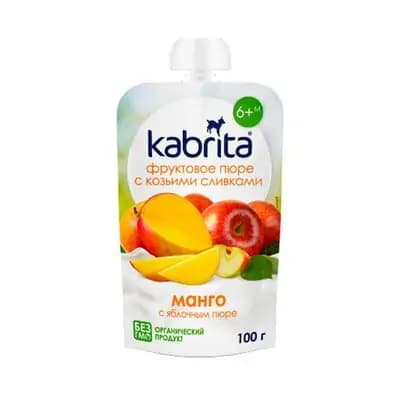 კაბრიტა ხილის პიურე თხის რძის კრემით "მანგო ვაშლის პიურეთი" 6 თვიდან , 100 გ