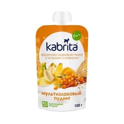 კაბრიტა ხილის დესერტი თხის რძის კრემით „მრავალმარცვლოვანი პუდინგი“ 6 თვიდან, 100
