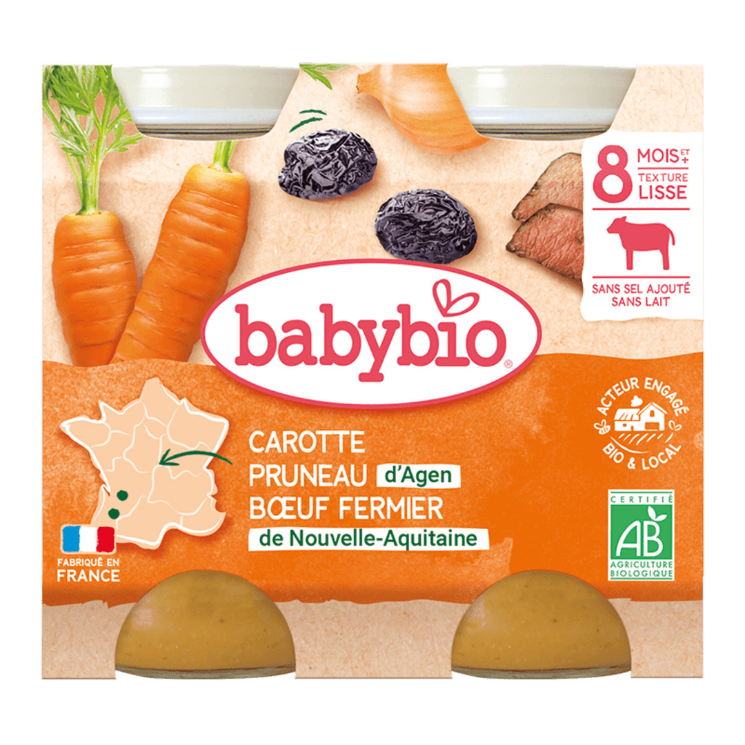 Babybio ლანჩ მენიუ - ძროხის ხორცი პროვანსულად ქლიავით, 8 თვ, 200გ. x 2ც.