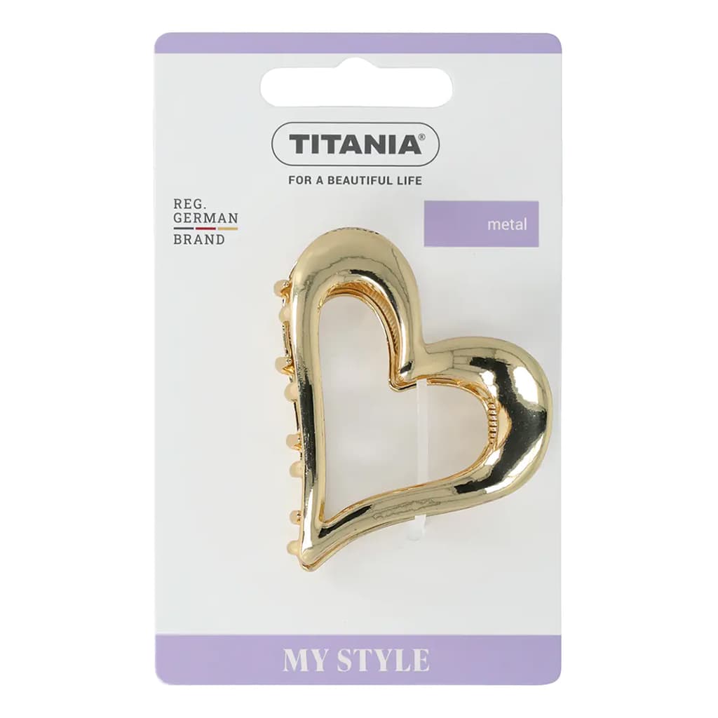 "Titania"- თმის სამაგრი, მეტალის, გულის ფორმის, ოქროსფერი, 7.5სმ