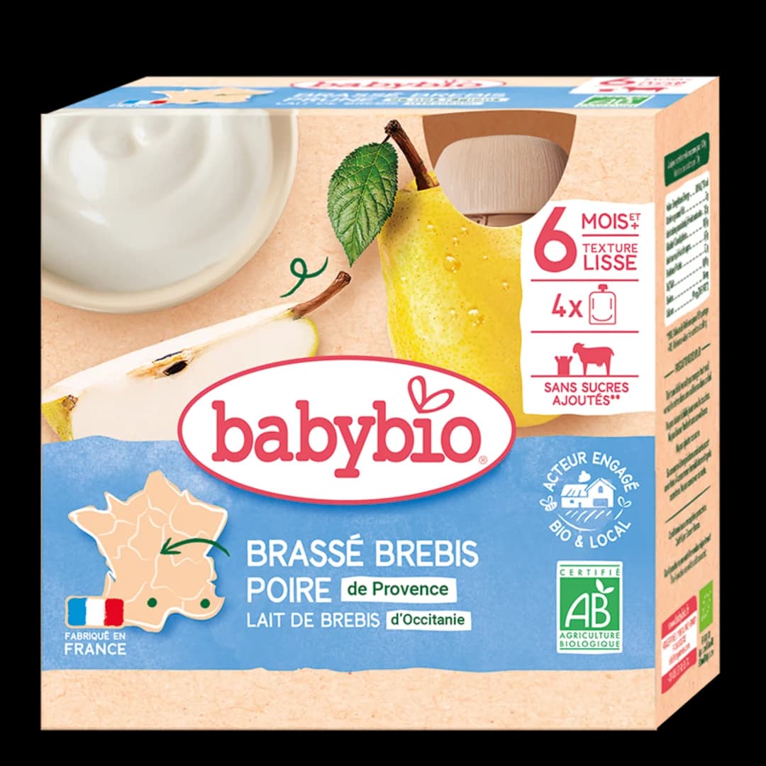 Babybio - ფრანგული იოგურტი ცხვრის რძით და მსხლით 6თ. 85გx4ც