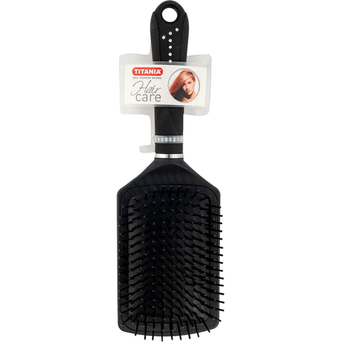 "Titania" - თმის ჯაგრისი შავი .თვლებით. ოთხკუთხედი. 26სმ