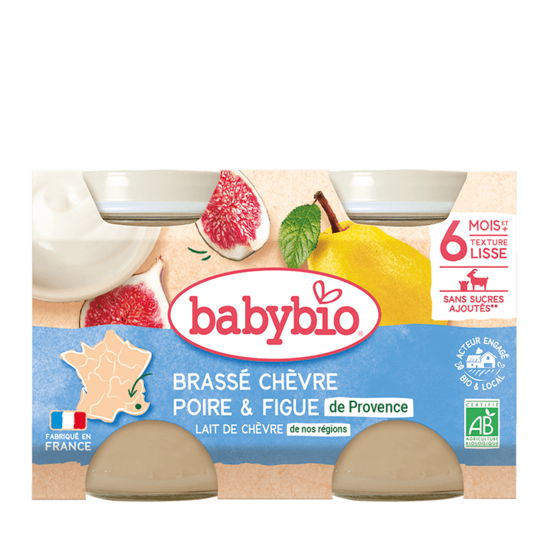 Babybio ფრანგული იოგურტი - თხის რძით, მსხალი და ლეღვი, 6თვ, 130გ x 2ც