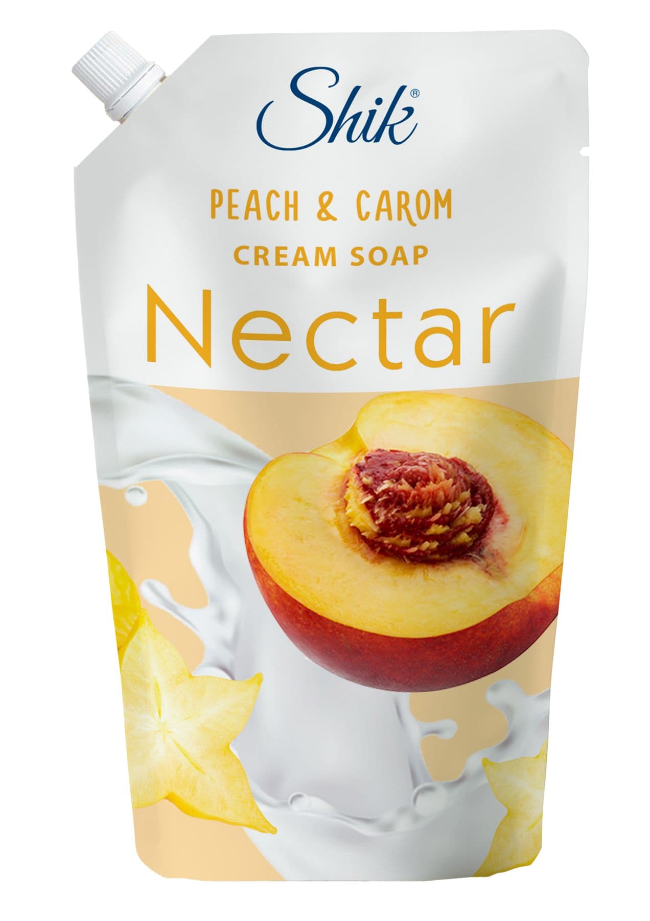 "შიკი" - კრემ-საპონი თხევადი, ხელის და ტანის, ატამი და კარამბოლა 900გ (დოიპაკი)