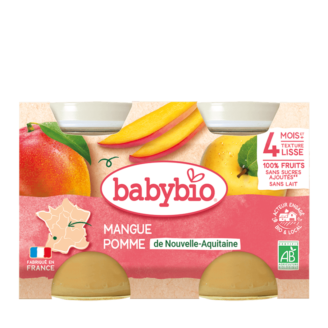 Babybio კონფიტიური - მანგო და ვაშლი, 4 თვ, 130გ. x 2ც.